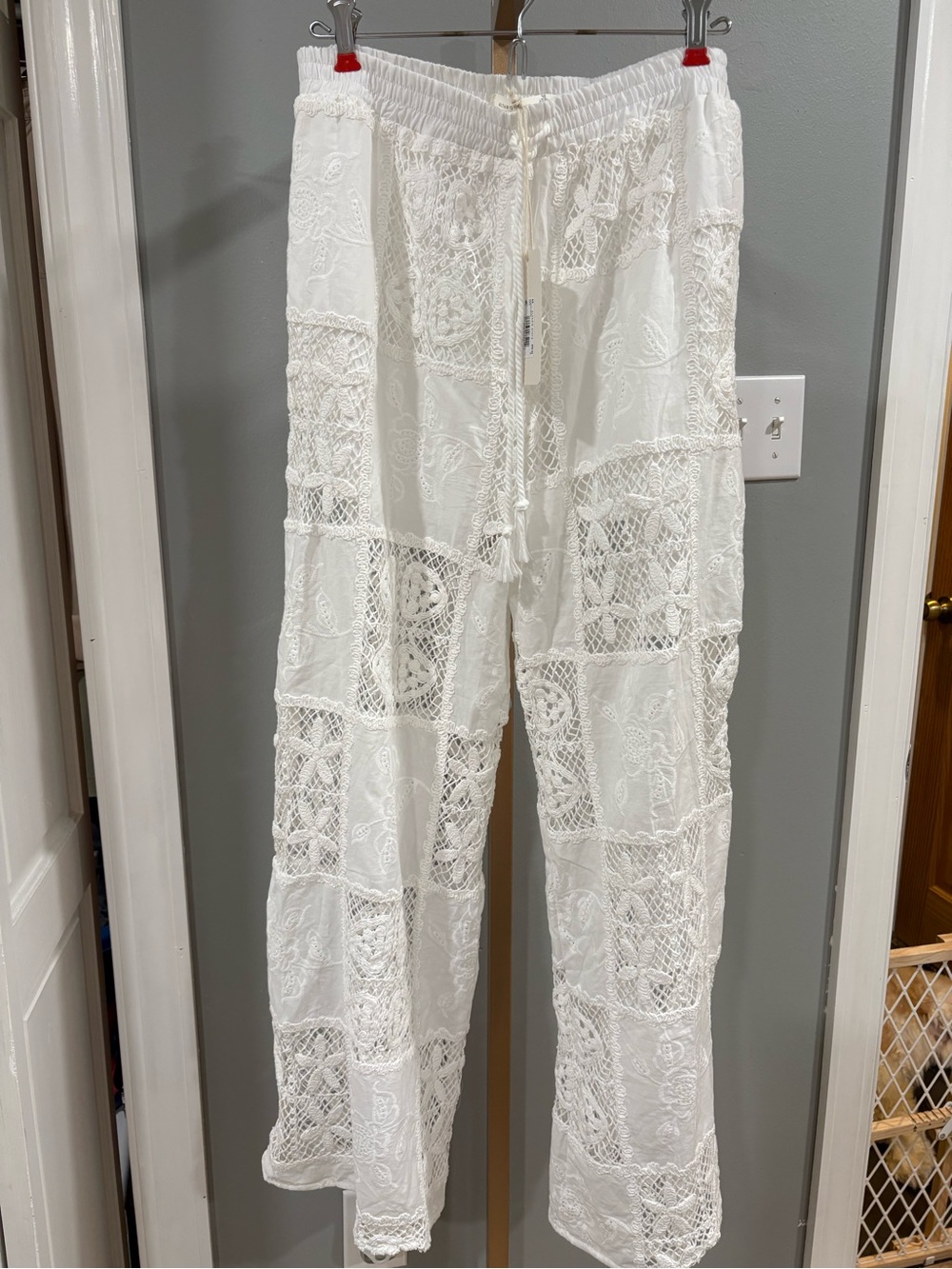 NWT Altar’d State White Lace Crochet Patchwork Wide Leg Pants Size M